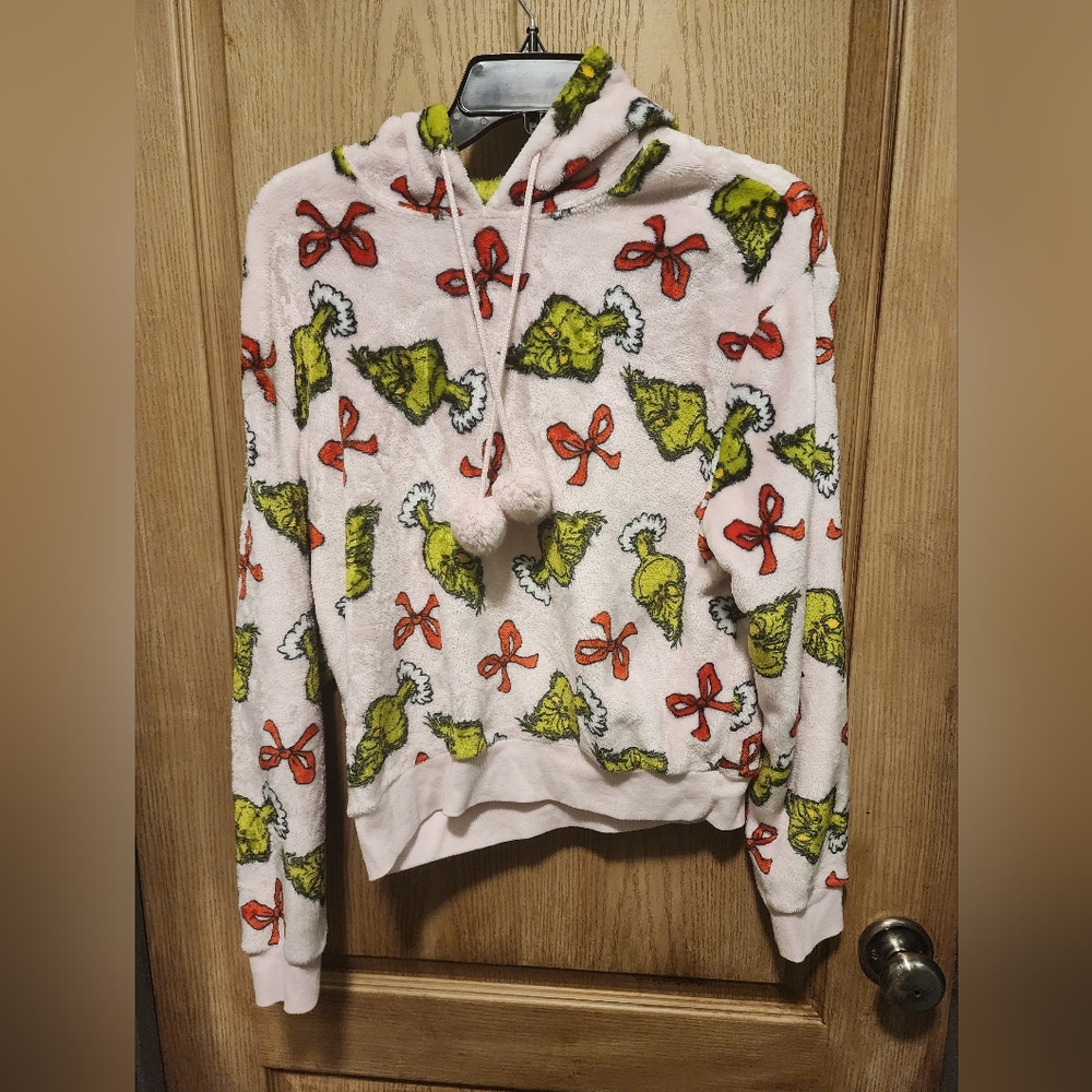The Grinch White and Cream Hooded Sweatshirt with Relaxed Fit